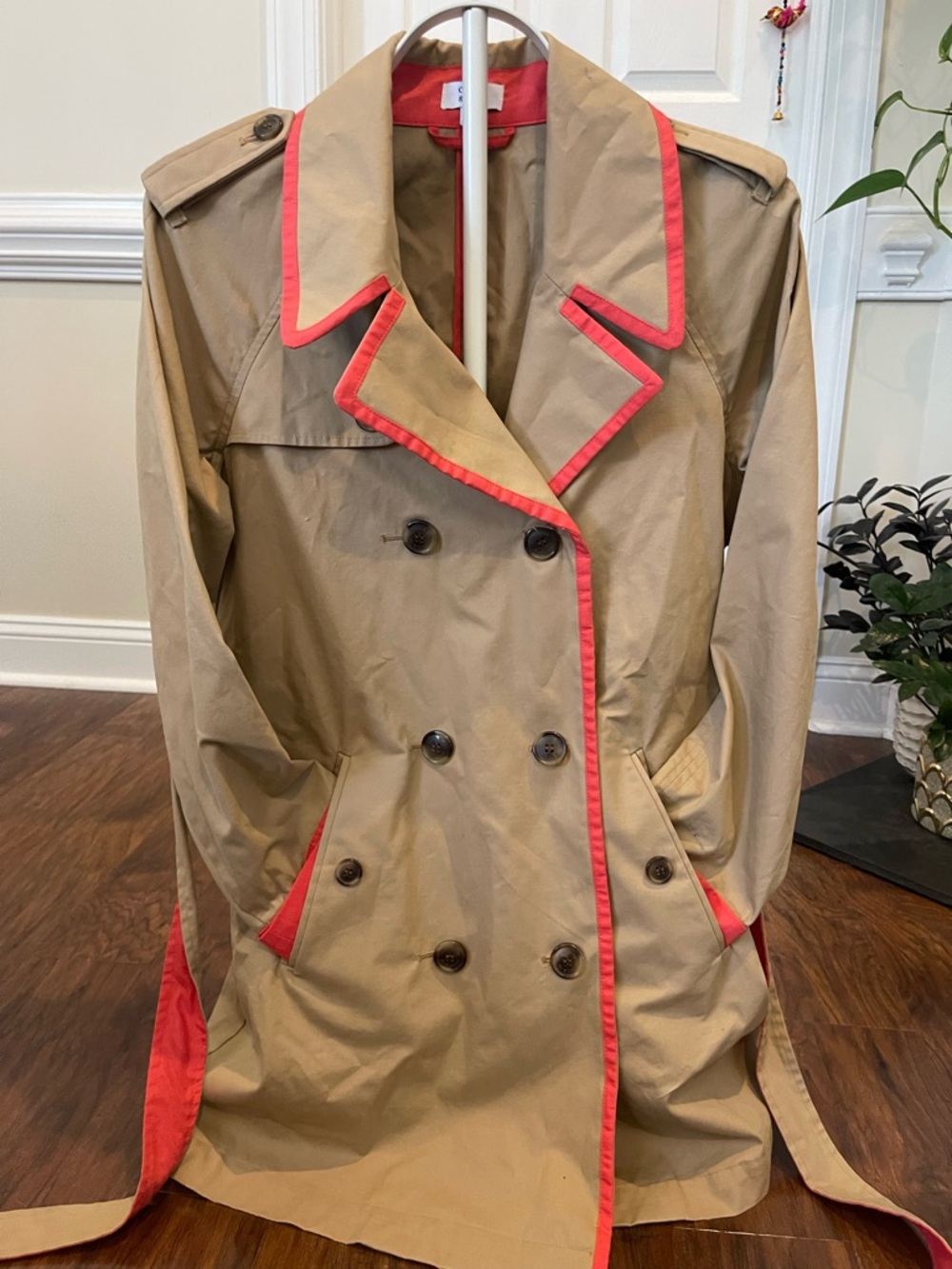 Crown & Ivy Trench Coat – Tan with Orange Accents, Size Small